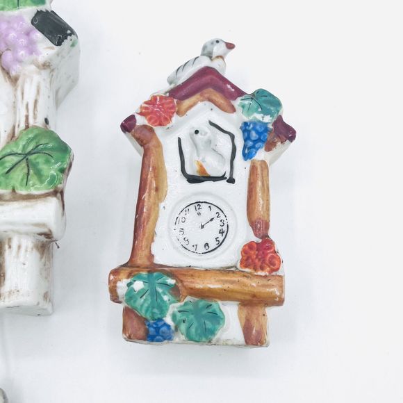 Set Of 2 Bird House Cuckoo Clock Wall Pocket Planters Made In Japan 6” & 4” - Picture 2 of 5